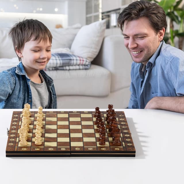 Thumbnail 6 de Jeu d’échecs 3 en 1 magnétique en bois pliable (29 x 29 cm) pour enfants, adultes et voyages