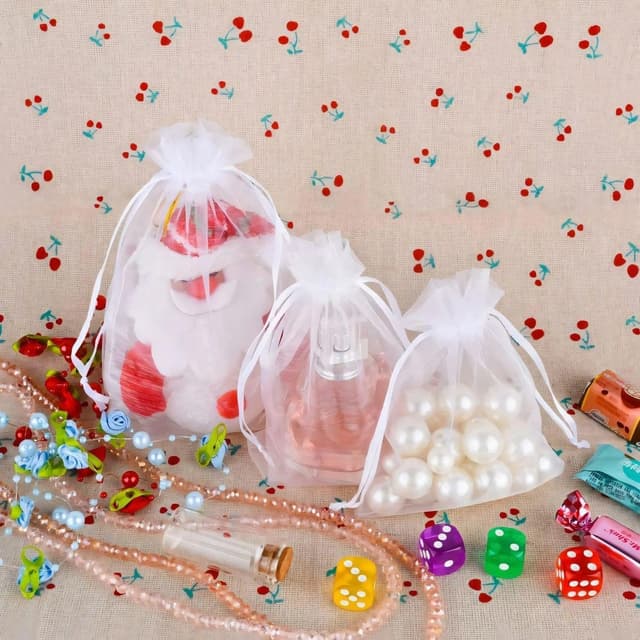 Detalle de MAOOY 100 Organzasäckchen 25x35 cm in Weiß mit Kordelzug – kleine Beutel zum Befüllen