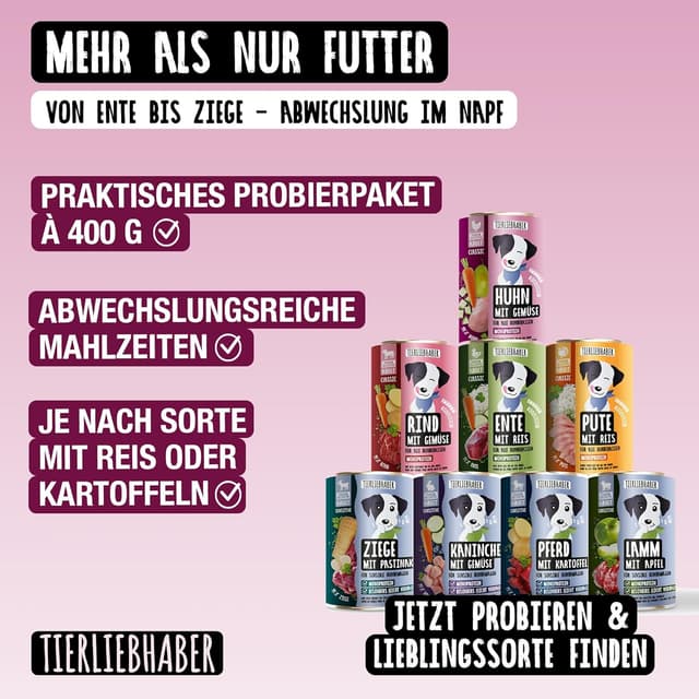 Detalle 2 de TIERLIEBHABER Nassfutter für Hunde Probierpaket 8x400 g (Huhn mit Gemüse) – von Tierärzten entwickelt
