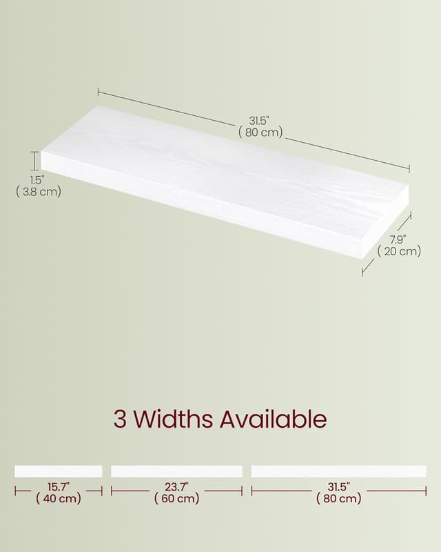 Detalle de VASAGLE LWS028WE01 floating shelf 20 x 80 cm