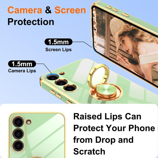 Detalle 2 de Gritup Slim Fit Case for Samsung Galaxy S23 Plus (Pea Green) with Ring Kickstand + 2 HD Screen Protectors