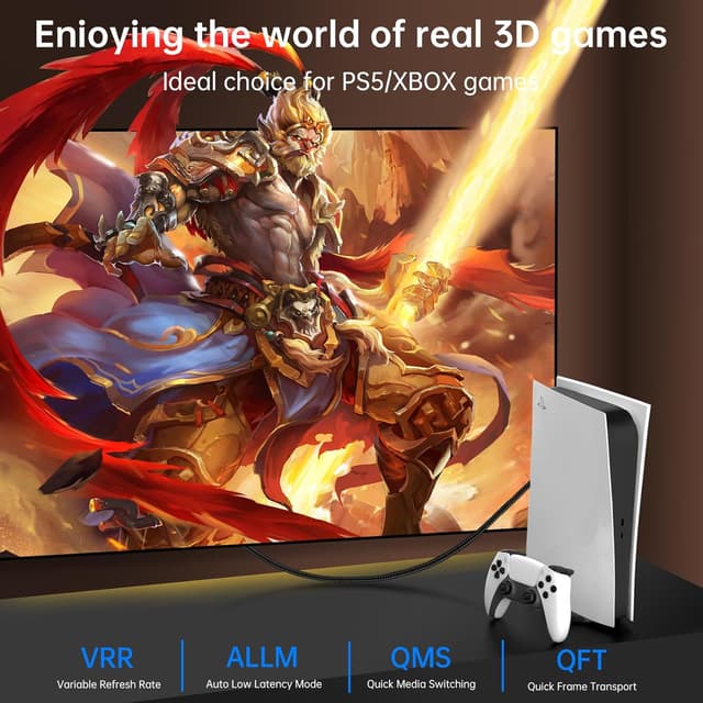 Detalle 2 de TEFLOTY HDMI 2.1 Kabel 8K (48 Gbps) – 8K@60Hz, 4K@120Hz, eARC, HDCP 2.2/2.3, DTS:X & Dynamic HDR