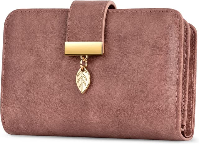 Detalle de Faneam Damen-Geldbörse aus Leder mit RFID-Schutz, klein, mit 14 Kartenfächern und Reißverschluss-Münzfach