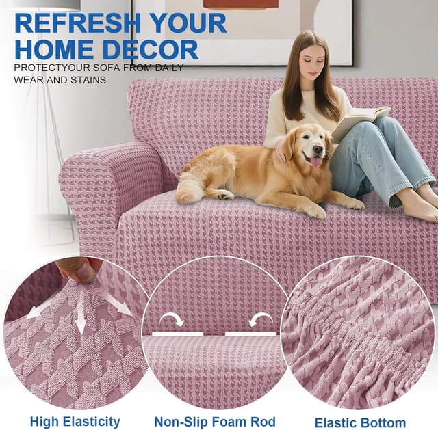 Detalle de YSTELLAA Copridivano 2 posti con braccioli rosa, elasticizzato universale antiscivolo e lavabile