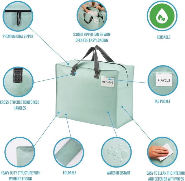 Thumbnail 6 de VENO 4 Pack 105L Large Storage Bags (Light Green) – Underbed & Moving Storage for King Duvets, Bedding and Clothes