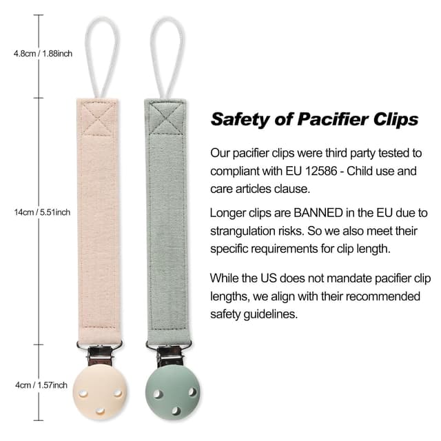 Detalle 2 de meanus Schnullerkette im 2er-Set (Baumwollband & Silikonclip), BPA-frei – Powder Rose + Dusty Lilac