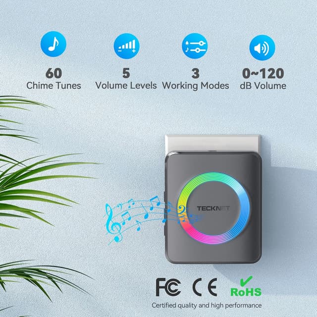 Detalle de TECKNET Wireless Doorbell 600m IP65