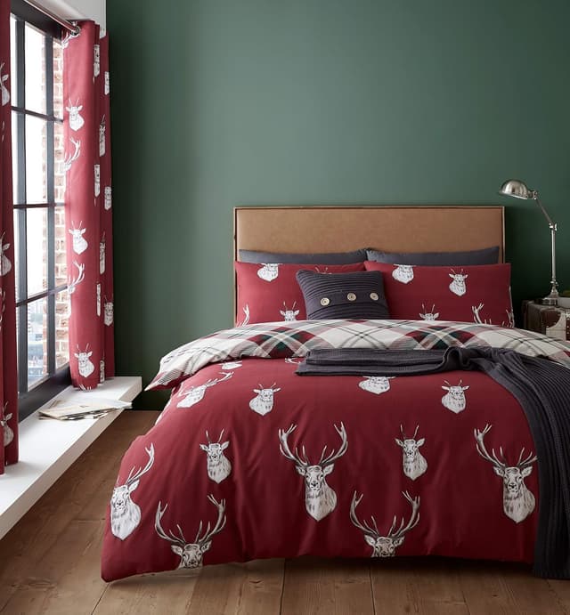 Imagen de Catherine Lansfield Munro Stag Check Reversible Double Duvet Cover Set en OfertitasTOP