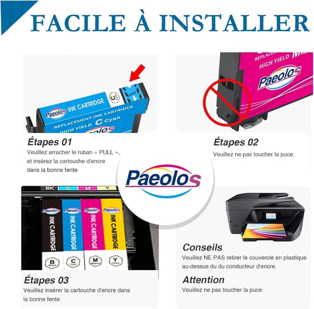 Detalle de Paeolos lot de cartouches 603XL compatibles Epson Expression Home / WorkForce (16 cartouches)