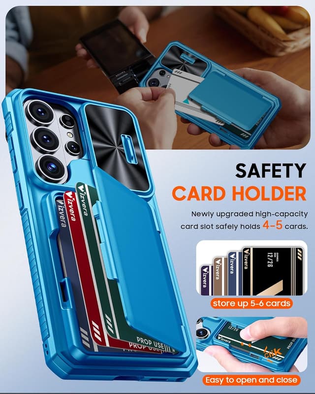 Detalle 2 de Vizvera Galaxy S26 Ultra case with sliding camera cover, card wallet and RFID protection (Lake Blue)