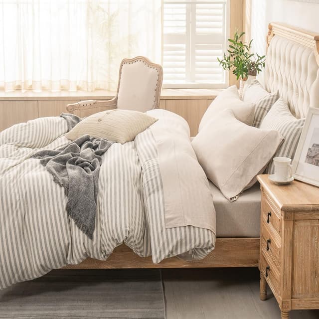 Detalle de PURE ERA Jersey Knit 4-Piece Bed Sheet Set (100% Cotton, Queen, Extra Deep Pocket)