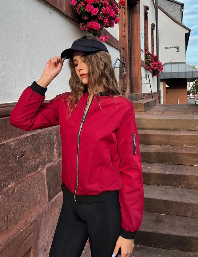 Detalle de Zeagoo Giacca Bomber Donna corta slim con zip e maniche lunghe