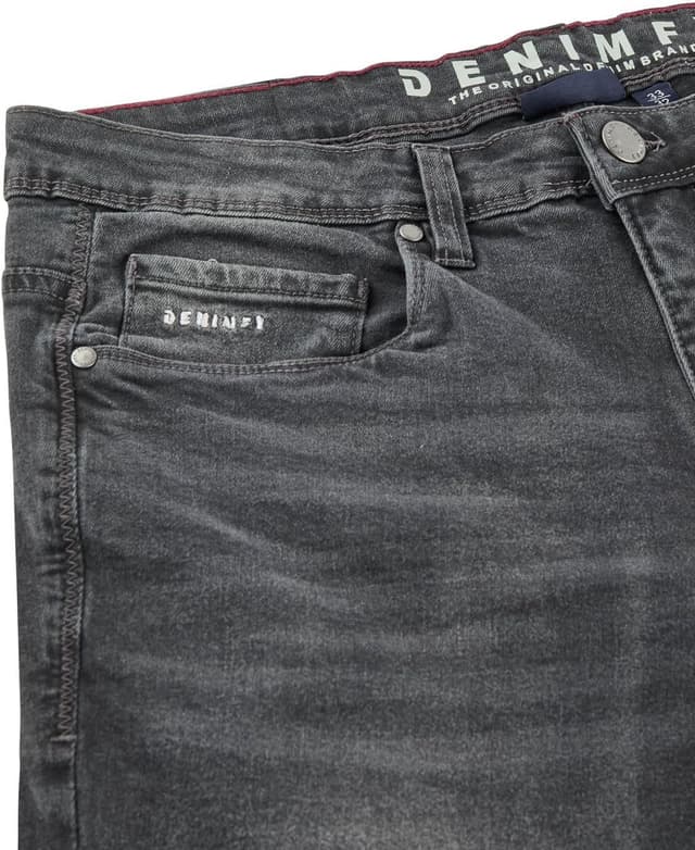 Detalle de DENIMFY Herren Jeans Stretch Straight Fit DFMiro – Baumwoll-Denim in Blau/Schwarz/Grau, Größen 30–44