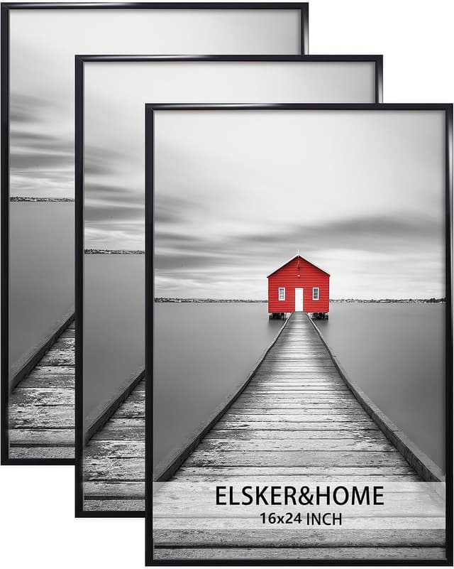 Detalle de ELSKER&HOME 16x24 Poster Frame 3 Pack (Black) — Wall Mount Picture Frames for Horizontal or Vertical Display