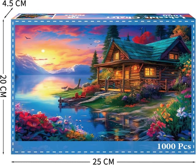 Detalle 2 de Puzzle 1000 Teile „Lakeside Chalet“ – herausforderndes Erwachsene-Puzzle für Familien & als Geschenk