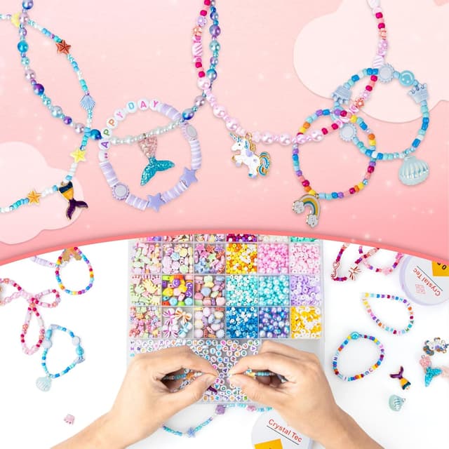 Detalle 2 de snookids Perlen für Armbänder Bastelset für Kinder ab 6 Jahren – über 2.200 Perlen, elastische Kristallschnur & Box