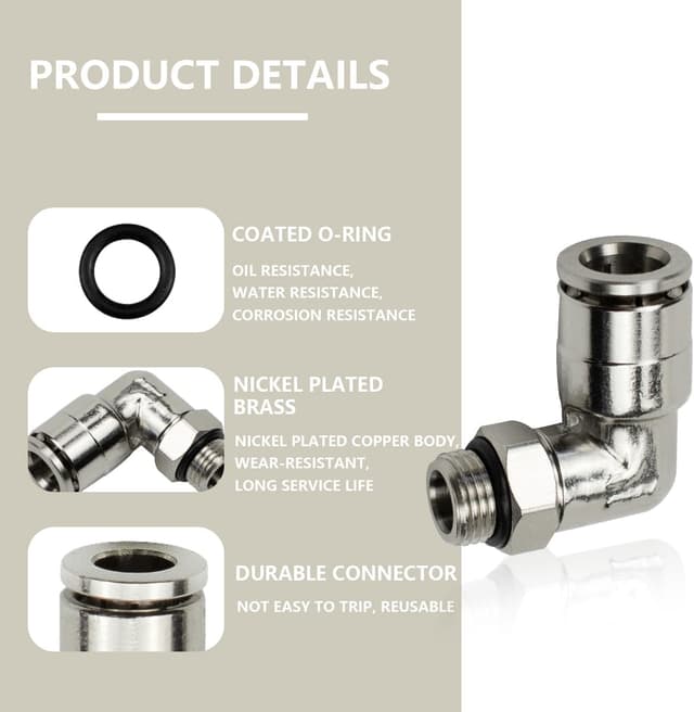 Detalle de Bwintech 5pc 4mm Tubing OD to 1/8" BSP Male push-to-connect elbow pneumatic fitting (with O-ring)
