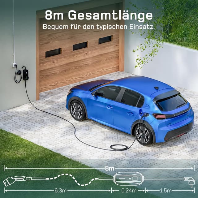 Detalle 1 de dé Typ 2 Schuko Ladekabel 3,68 kW 8 m