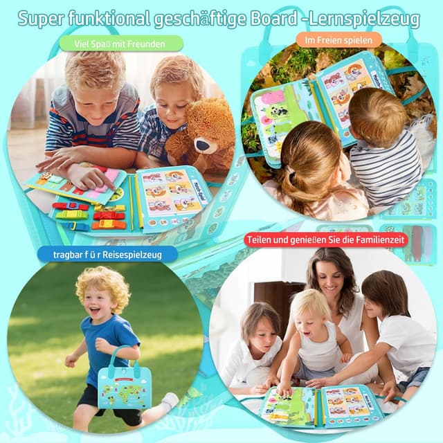 Detalle de khlerox Busy Board Montessori-Spielzeug (Filz) – sensorisches Lernaktivitätsbrett für Kleinkinder, grün