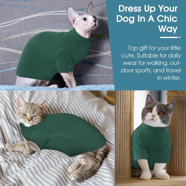 Detalle de AOFITEE Turtleneck Jumper for Cats (Soft Fleece) – Green XL