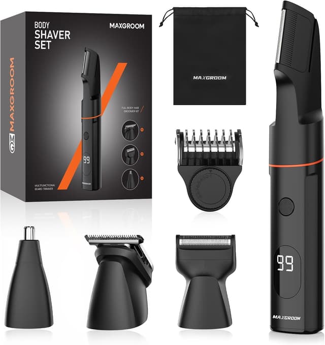 Detalle de MAXGROOM Manscape 4-in-1 Body Hair Trimmer for Men – Electric Razor Kit with Magnetic Blades, IPX6 & USB-C