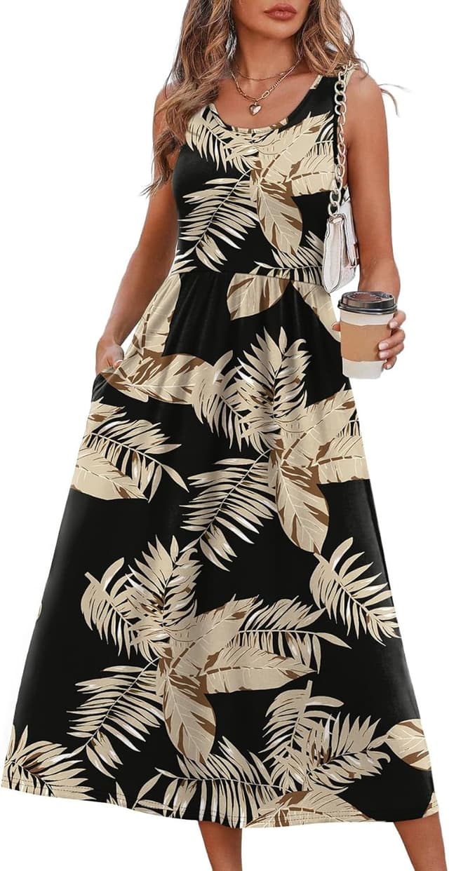 Detalle de WIHOLL Summer Dresses for Women Flowing Casual Midi Dress with Pockets