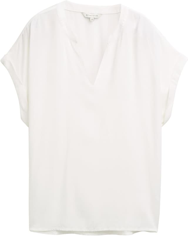 Detalle de TOM TAILOR 1046212 camicia da donna in viscosa, maniche corte e vestibilità regular