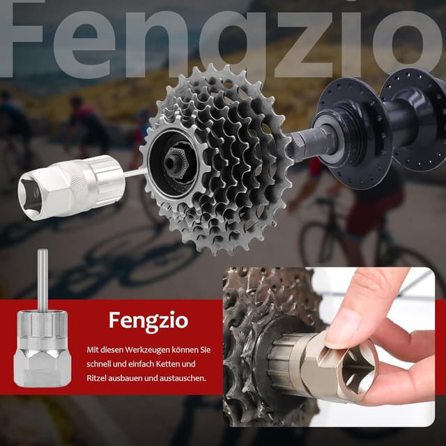 Detalle de Fengzio Fahrrad Kettenpeitsche-Set mit Zahnkranzabzieher und Universal-Kassettenabzieher