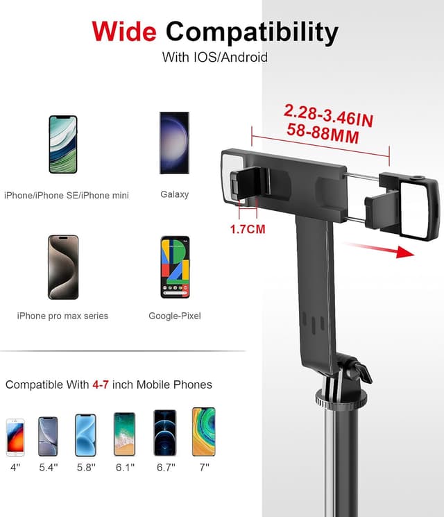 Thumbnail 6 de ASHINER 180cm Selfie Stick Phone Tripod with Remote and LED Fill Lights