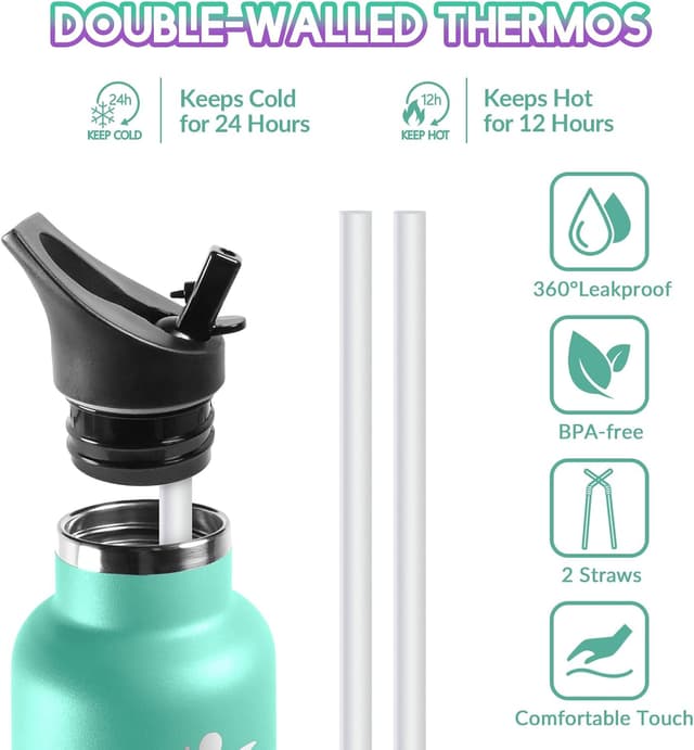 Detalle de Mulbijeo Gourde Isotherme 500 ml en acier inox 18/8 (double paroi, chaud/froid, sans BPA)