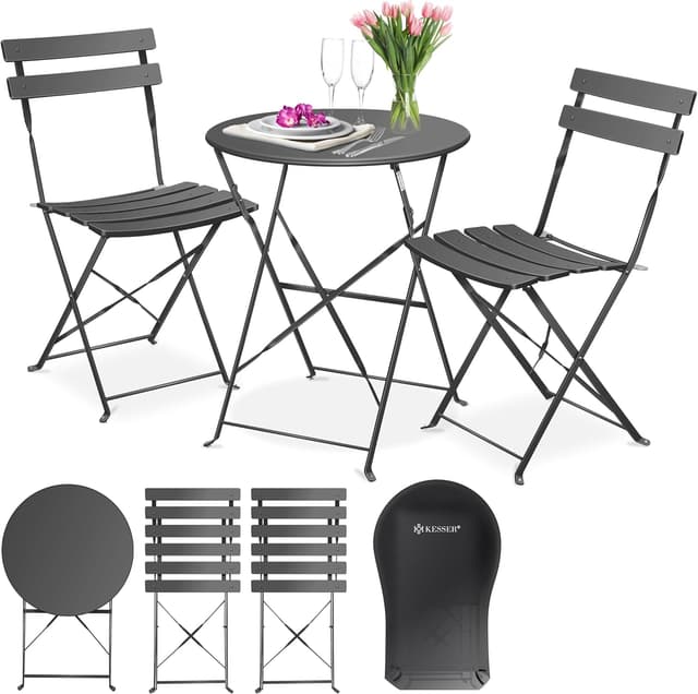 Detalle de KESSER® Bistroset 3-teilig mit Bistrotisch und 2 klappbaren Stühlen (Anthrazit, mit Abdeckung)