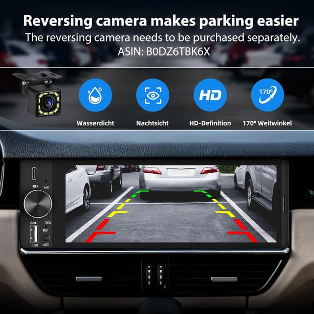 Thumbnail 6 de ESSGOO Single-DIN car stereo with wireless CarPlay/Android Auto, 6.36-inch HD touchscreen and reverse camera input