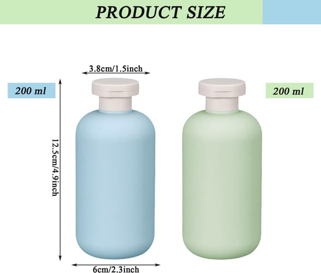 Detalle 2 de Auswalar 4 x 200ml Flip Cap Bottles (Empty Refillable Travel Containers) for Shampoo & Shower Gel