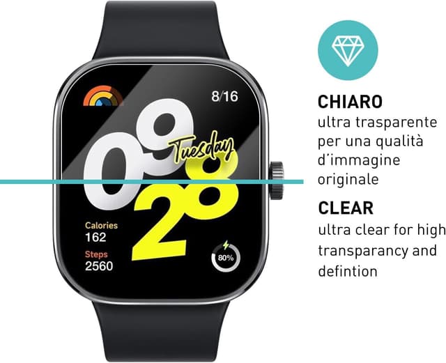 Detalle 2 de smartect Vetro Temperato per Xiaomi Redmi Watch 4 (3 pezzi, Clear) – protezione display anti graffio