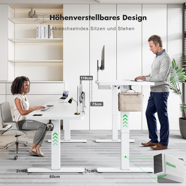 Detalle 2 de Flamaker höhenverstellbarer Stehschreibtisch elektrisch 180x80 cm (mit Kabelmanagement)