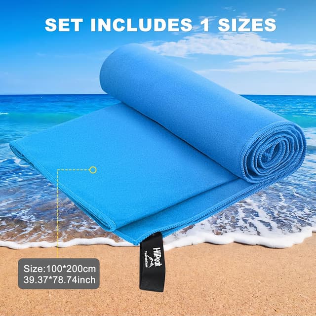 Detalle de HiiPeak Microfibre Towel (Light Blue, 1 pack) – Compact quick-dry camping & beach towel, 200cm x 100cm