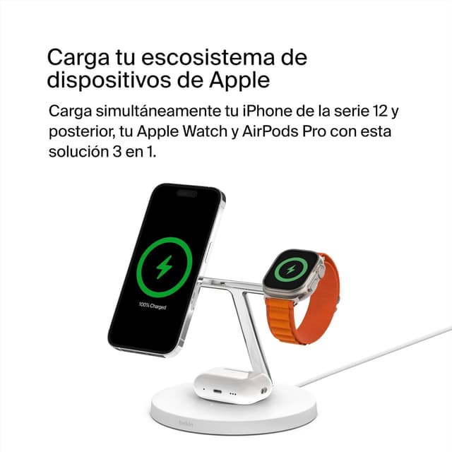 Detalle 1 de Belkin MagSafe 3 en 1: Cargador Rápido para iPhone, Apple Watch y AirPods ⚡