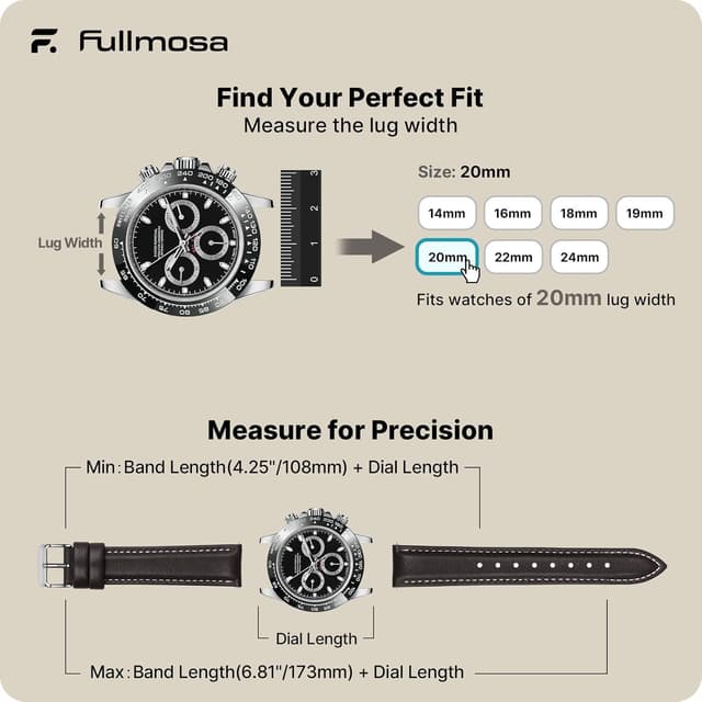 Detalle 1 de Fullmosa cinturino in pelle da 20 mm con sgancio rapido per smartwatch e orologi (uomo e donna) compatibile con Samsung Galaxy Watch e Garmin