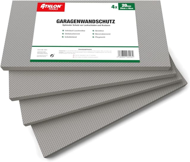 Detalle de ATHLON TOOLS 4x MaxProtect Premium Garagen-Wandschutz (Türkantenschutz) selbstklebend, Grau