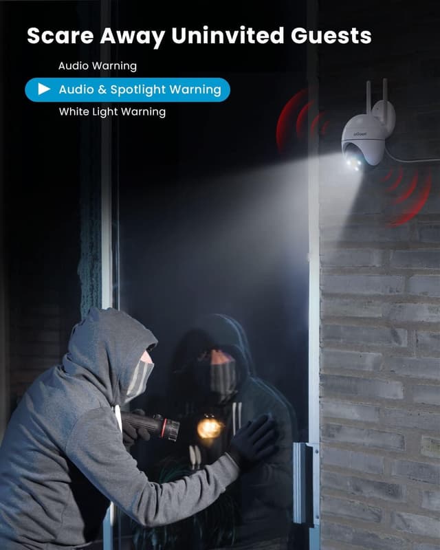 Detalle 1 de ieGeek 5MP Outdoor WiFi Security Camera (2.4/5Ghz) with 360° PTZ, Human Detection, Siren & Light Alarm