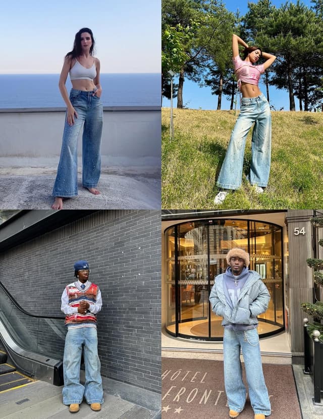 Detalle 2 de Baggy Jeans im Oversize-Stil: Aelfric Eden Herren/Unisex Denim mit Rautenverzierungen und Strass