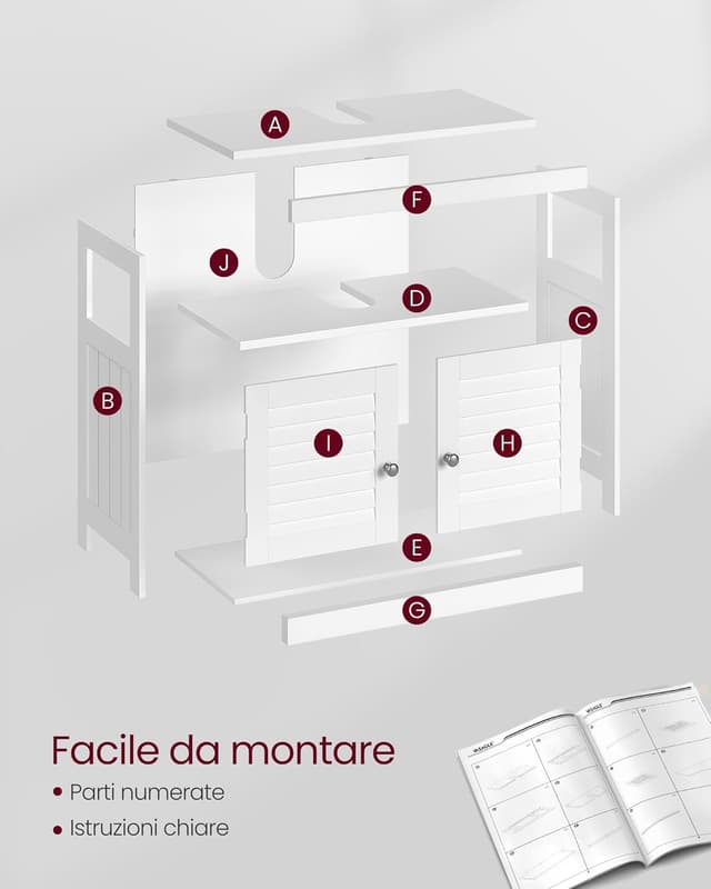 Thumbnail 6 de VASAGLE BBC02WT mobile sottolavabo 30 x 60 x 60 cm