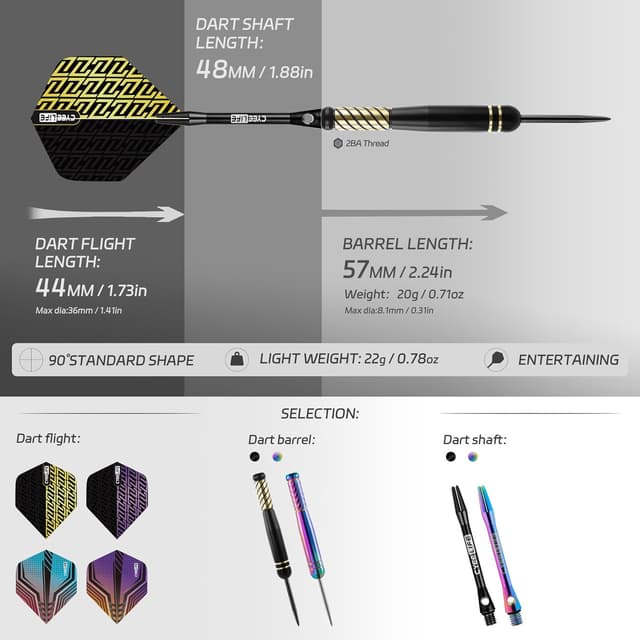 Detalle 2 de CyeeLife Profi Messing Stahl Dart Set 20 g