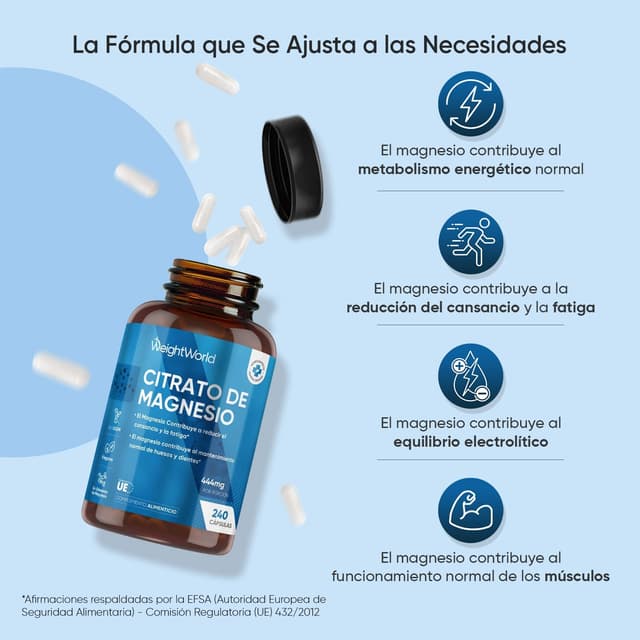 Detalle de Citrato de Magnesio 1480mg 240 Caps 🍃 - Vitalidad y Equilibrio
