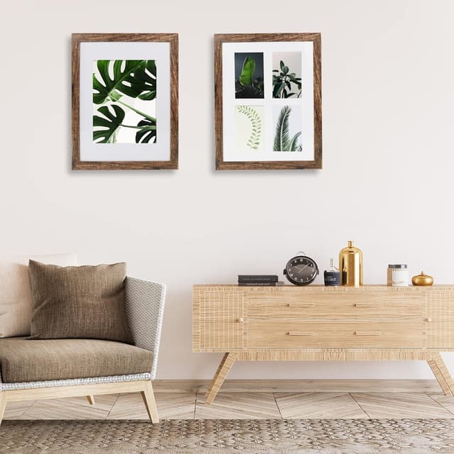 Detalle de Hongkee 11x14 Picture Frame Set of 2 (Real Glass, Rustic Brown) for Wall Display