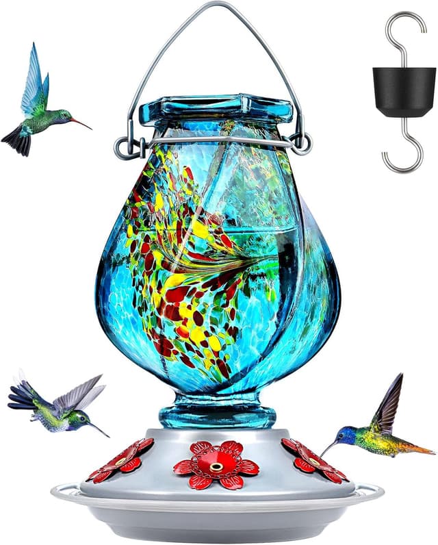 Detalle de BOLITE Hummingbird Feeder (Hand-Blown Glass) with Ant Moat and 5 Feeding Ports, 22 oz