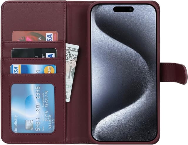 Detalle 2 de Zouzt for iPhone 15 Pro 6.1" Detachable Wallet Case with Card Holder for MagSafe (Burgundy)