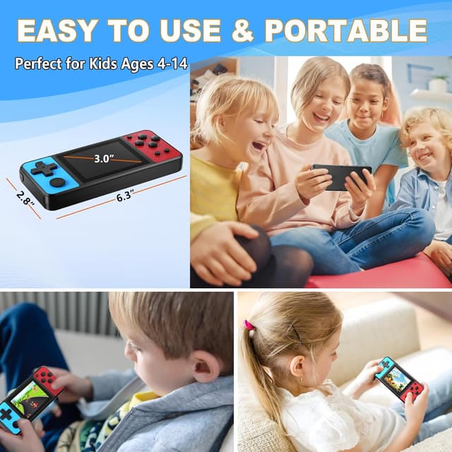 Detalle 2 de KAVOYI 32-Bit Handheld Games for Kids (139 Built-In Games) 3.0" IPS Rechargeable Portable Arcade Player