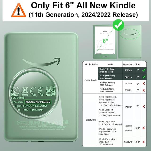 Thumbnail 1 de MoKo Funda Compatible con 6" Nuevo Kindle(11ª Generación 2024/2022), Carcasa Ligera Cubierta con Auto Activación/Reposo para Kindle 2024/2022 11ª Generación e-Reader, Agave Verde