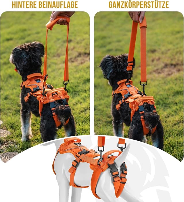Detalle de OneTigris Hopper harnais pour chien avec 2 poignées de soutien réglables, orange, taille XS